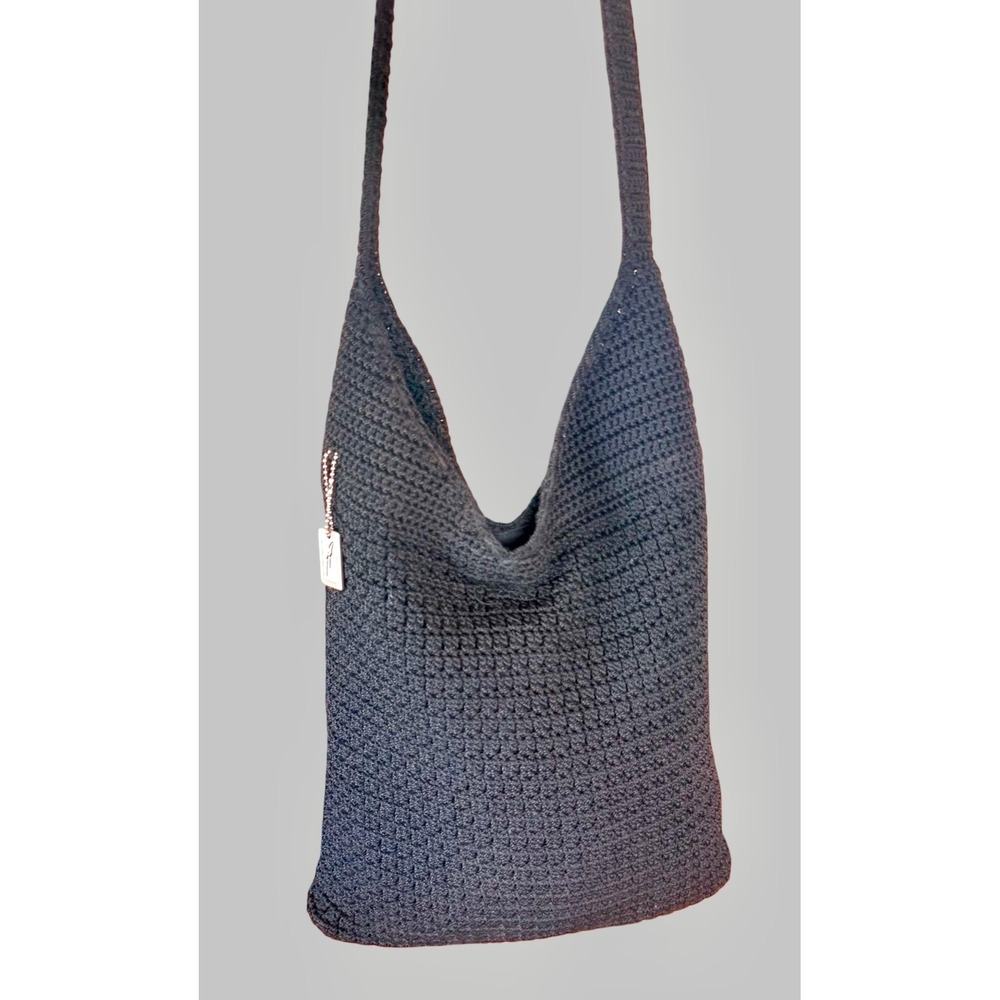 Jacqueline Ferrar Handmade Crochet Shoulder Bag Navy Blue Knit Boho Hobo Purse
